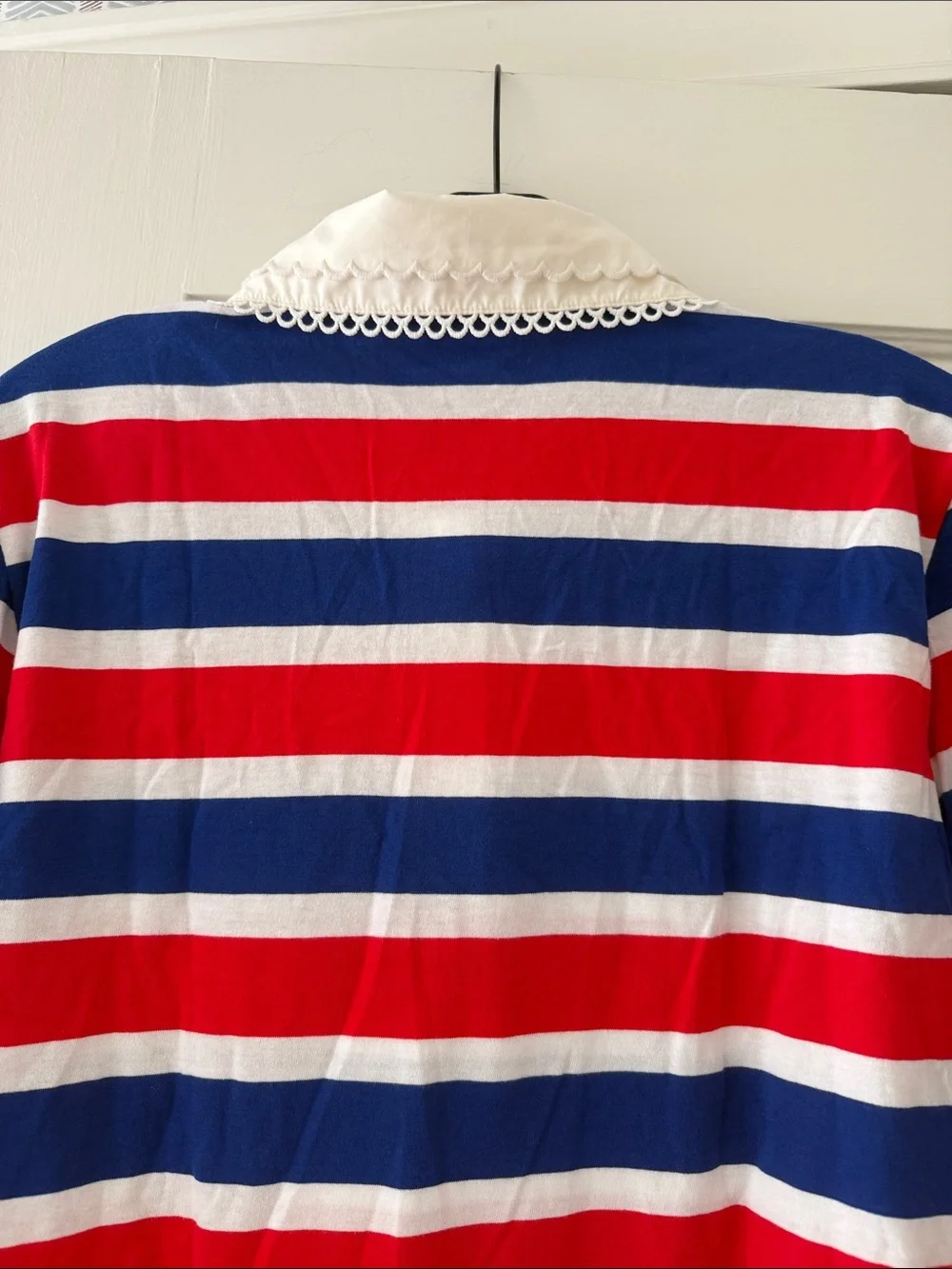 J. Crew Red, White & Blue Striped Long-Sleeve Polo with Lace Collar